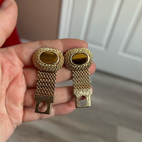 4/$100 Gold Mesh men vintage cufflinks  with Tiger's Eye 👨 - Picture 7 of 7
